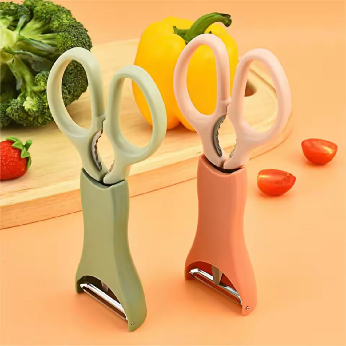 Kitchen Scissors And Peeler Set, Standable Stainless Steel Scissors And Peeler, Vegetable Cutting Scissors, Dryfruit Cutting Scissors And Peeler Kitchen Scissors And Peeler Set, Standable Stainless Steel Scissors And Peeler, Vegetable Cutting Scissors, Dryfruit Cutting Scissors And Peeler